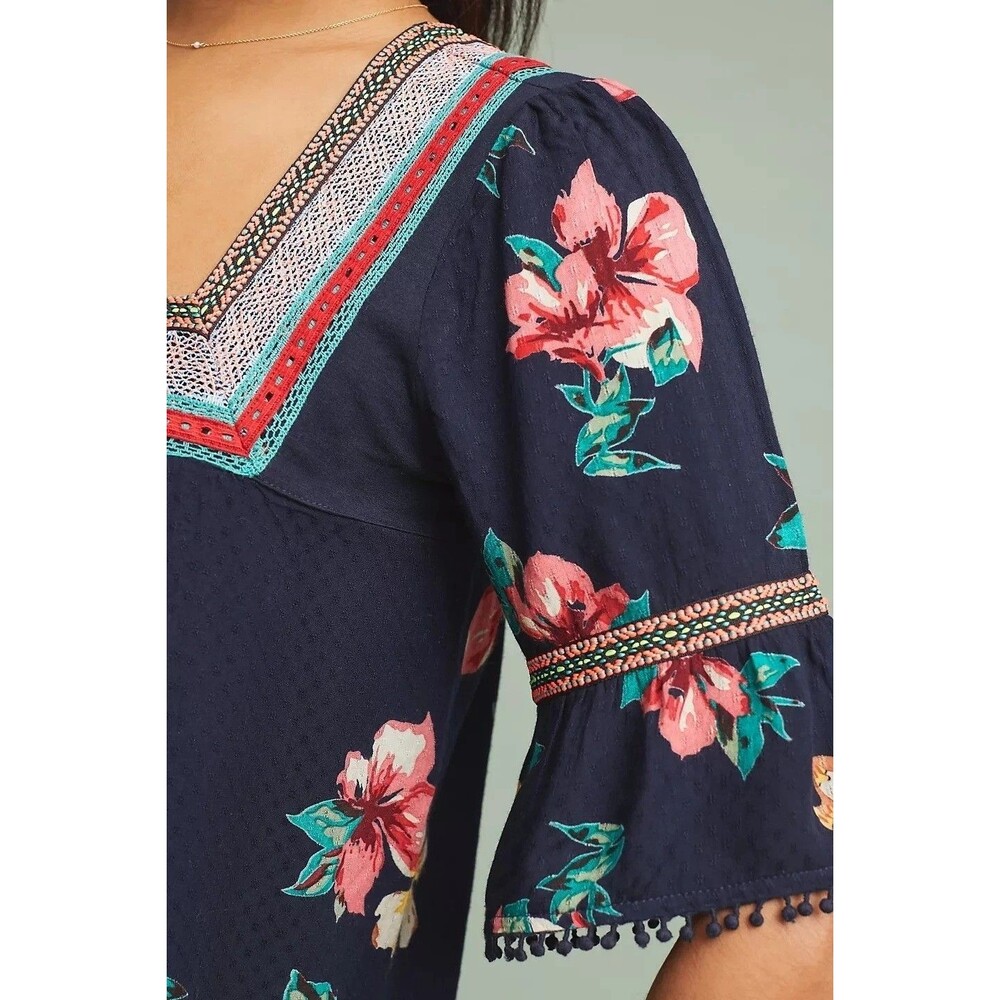 Anthropologie Dakota Embroidered Blouse Top Floral Print Swiss Dot XS 287552 - Picture 2 of 7